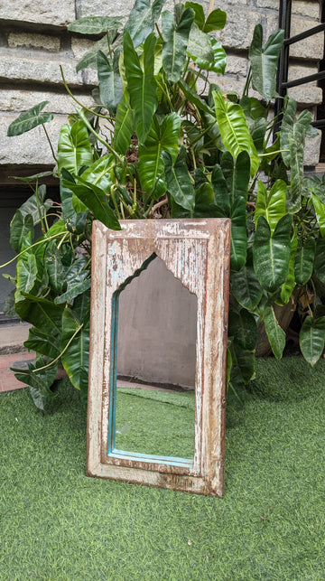 Brown  Jharokha Mirror with Blue rim