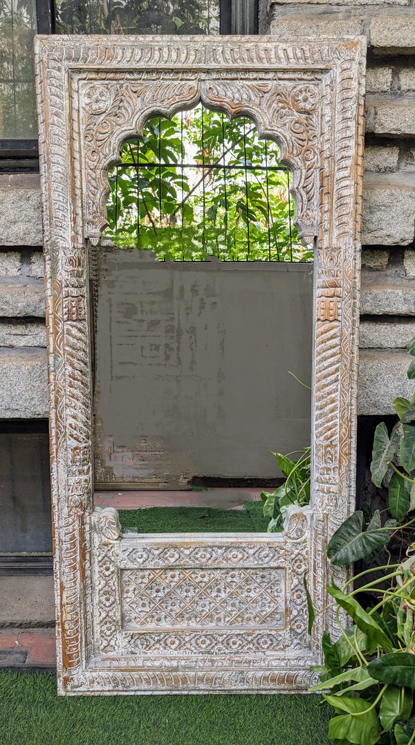 Distressed Beige Vertical Jharokha Mirror
