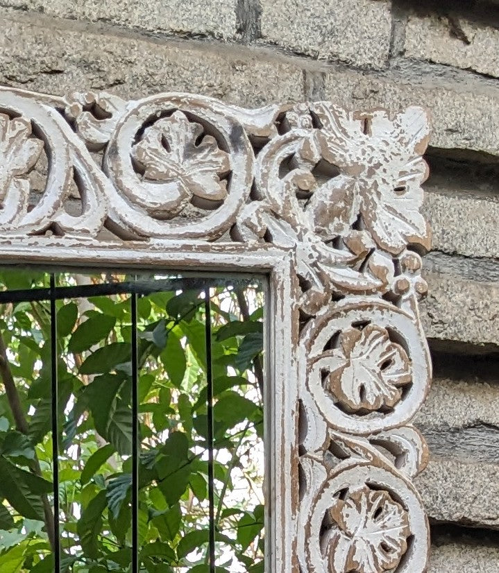 Carved White Distressed Mirror
