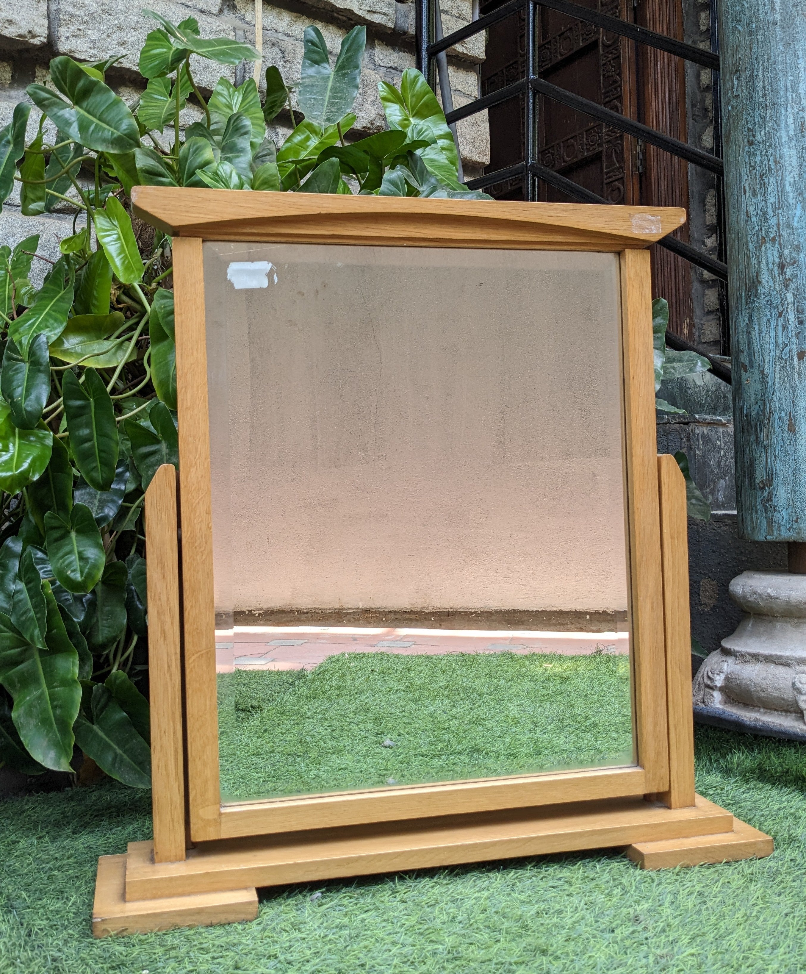 Counter top mirror with wooden frame