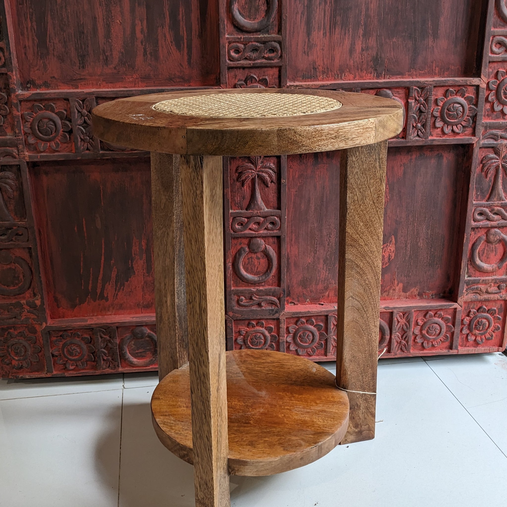 Round Rattan Accent Table