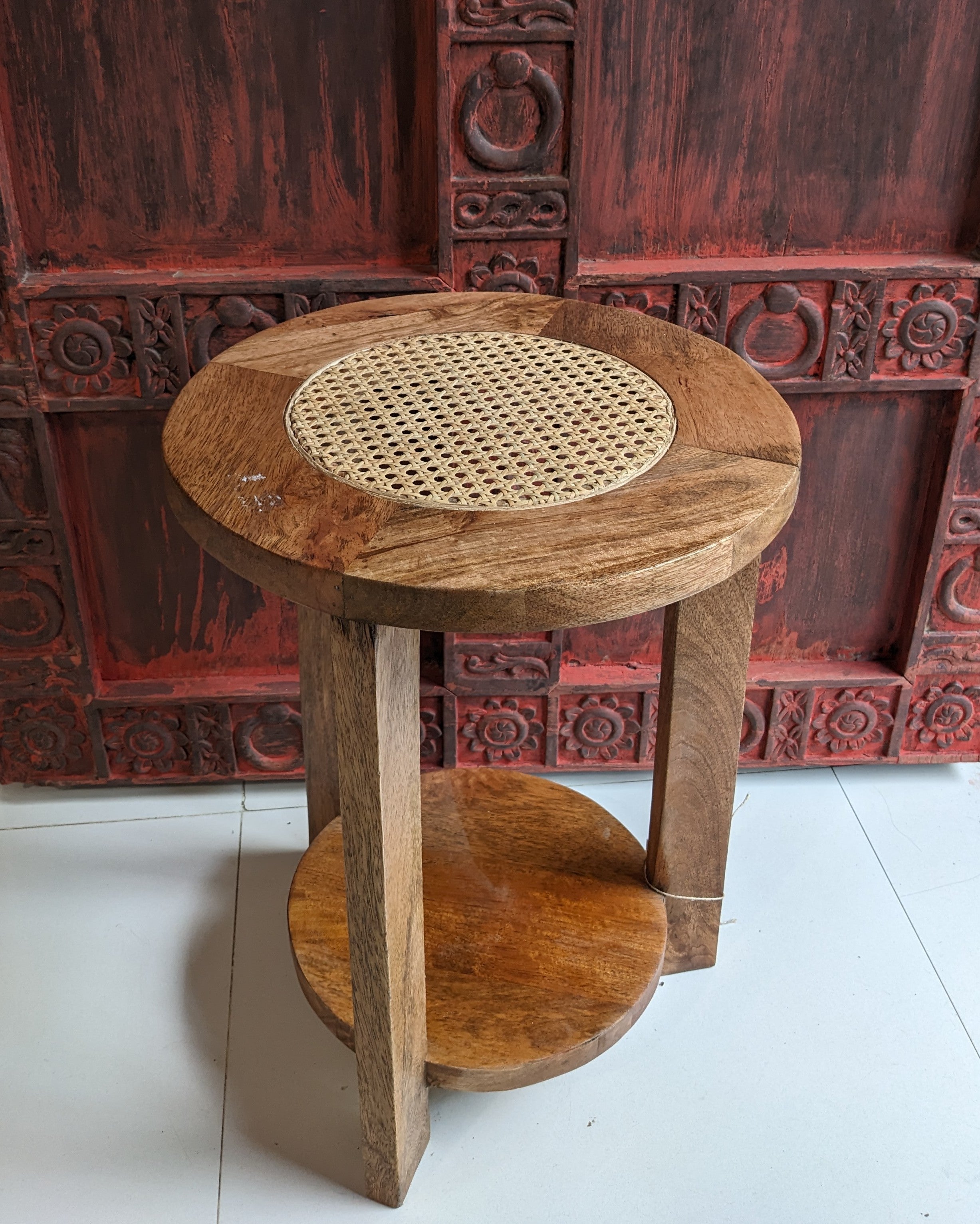 Round Rattan Accent Table