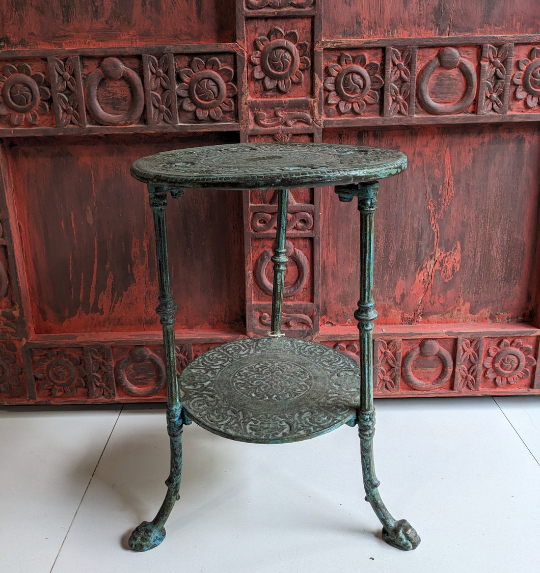 Distressed Dark Green Cast Iron Table/plant stand