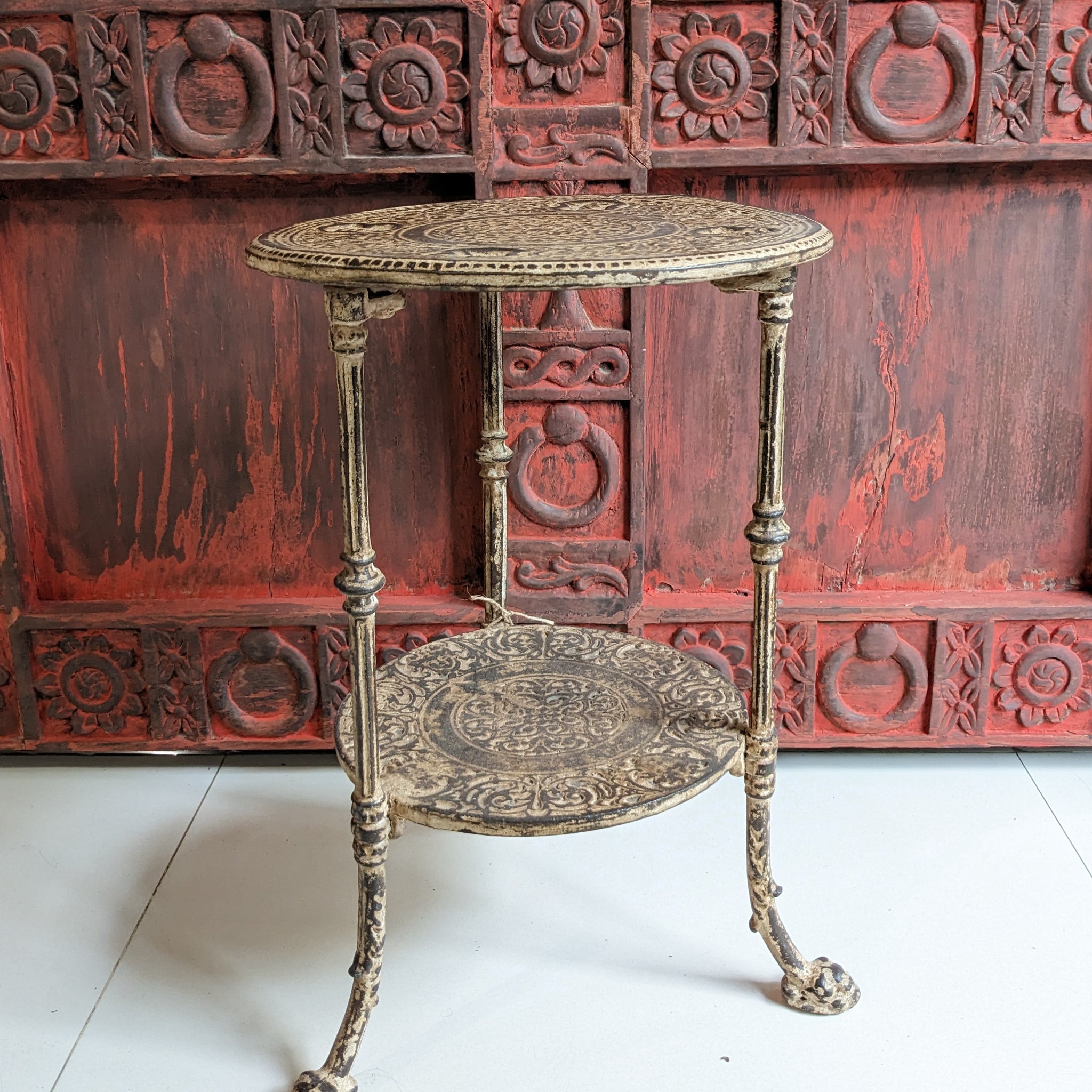 Distressed Brown Cast Iron Table/Plant Stand