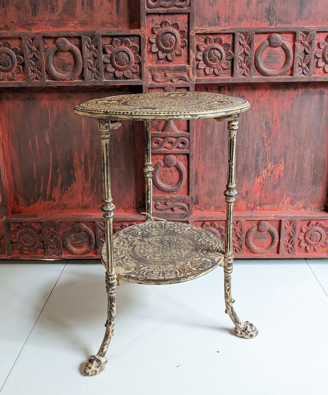 Distressed Brown Cast Iron Table/Plant Stand