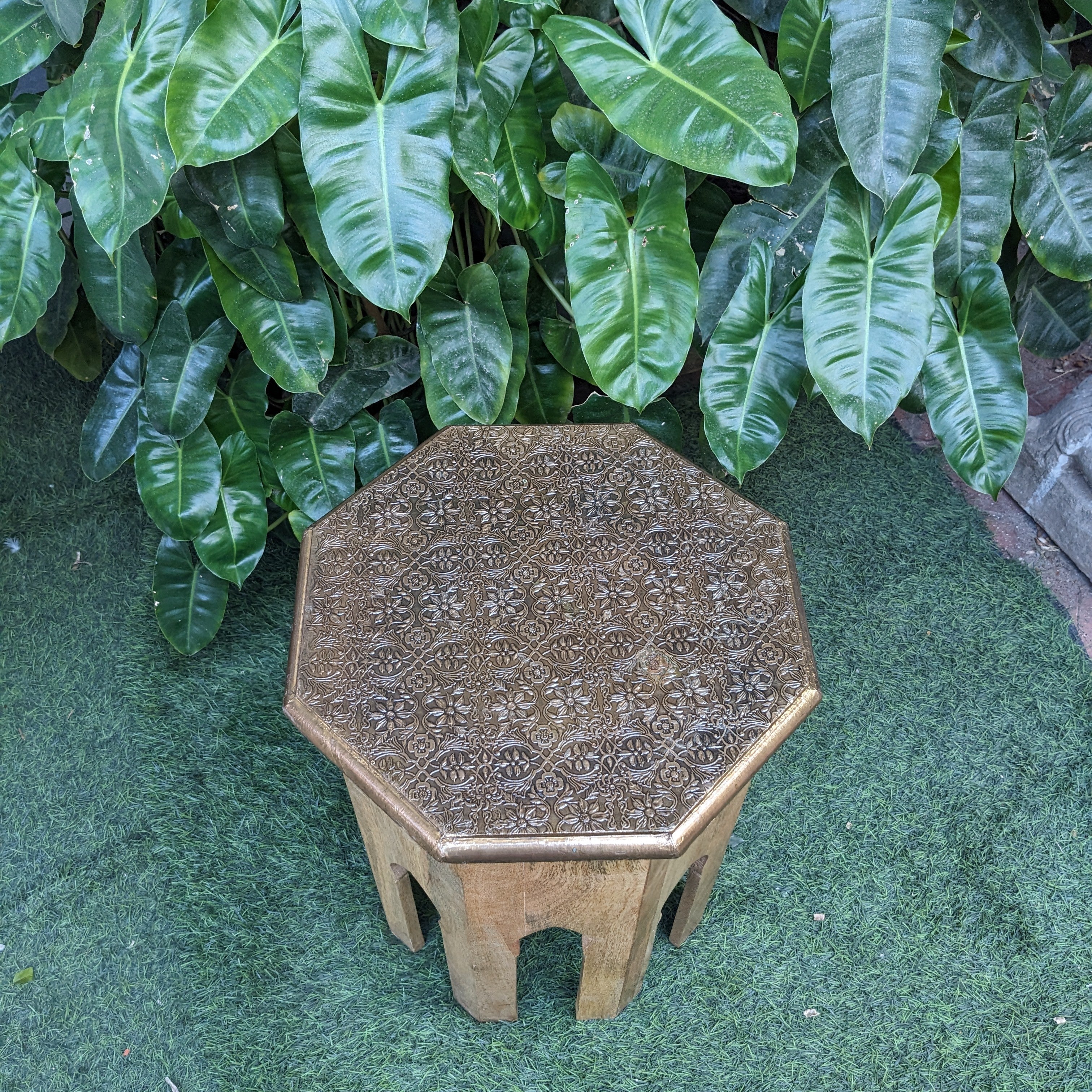 Octagon Shaped Table/Stool with metal details