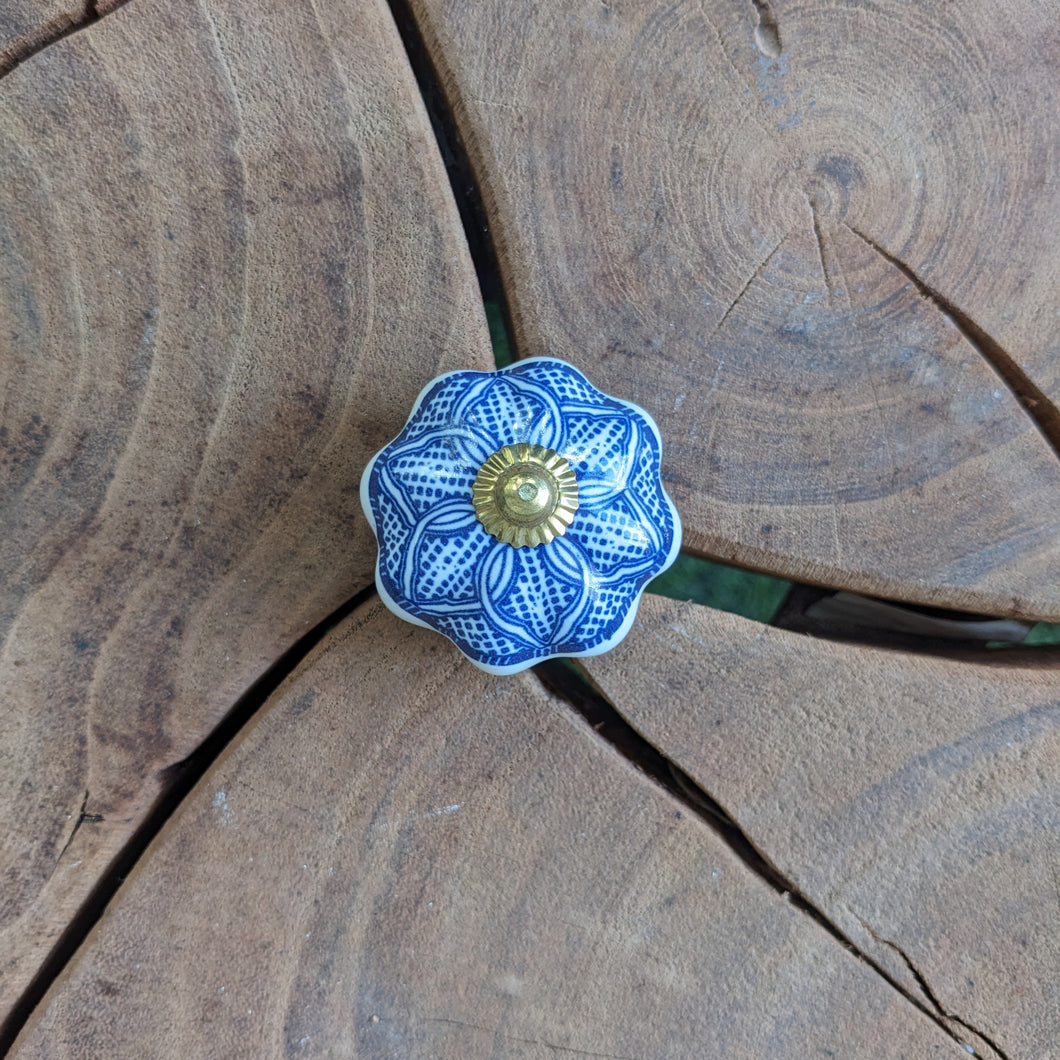 Blue and White Floral Ceramic Knob