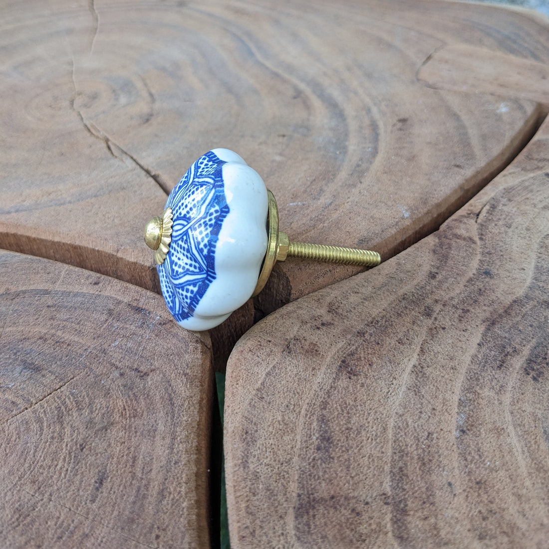 Blue and White Floral Ceramic Knob