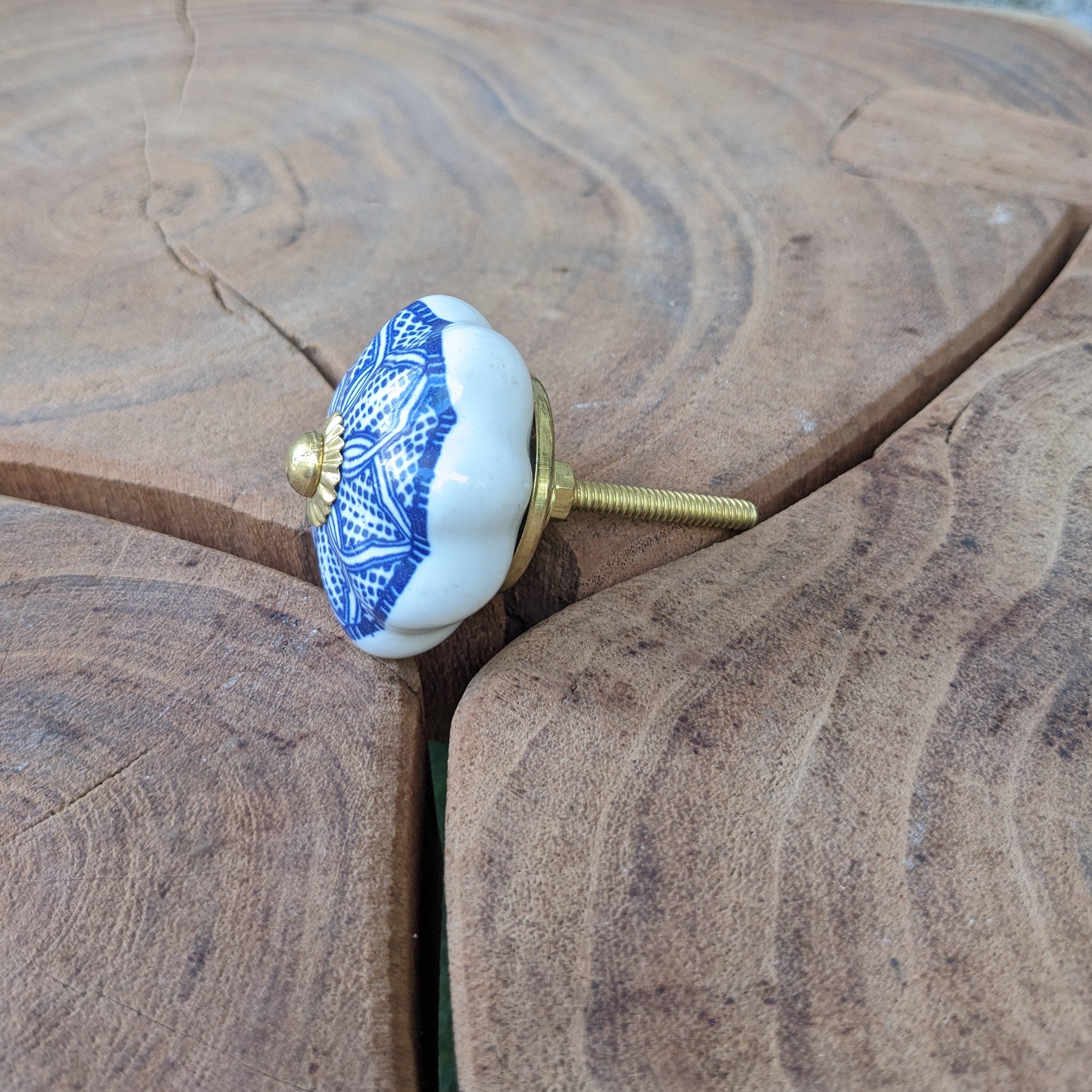 Blue and White Floral Ceramic Knob