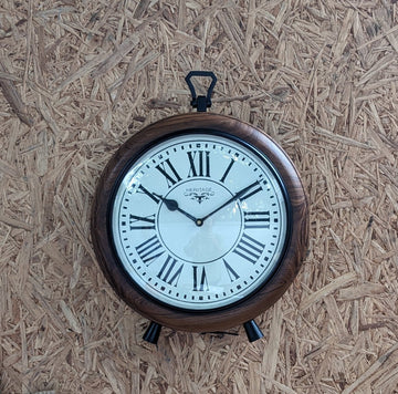 Round Wooden Table Clock with Roman numbers