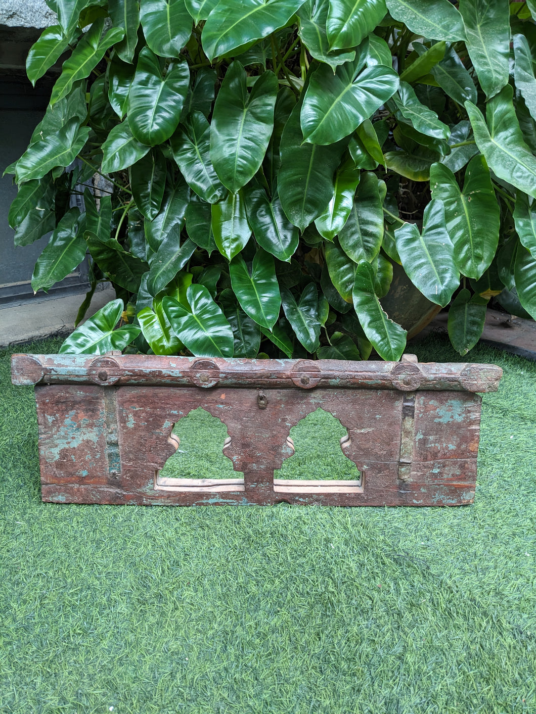 Distressed Brown Shutter with two Jharokha Mirrors