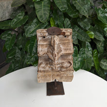 Load image into Gallery viewer, Carved Wooden Table Accent and Candle holder in Distressed Beige
