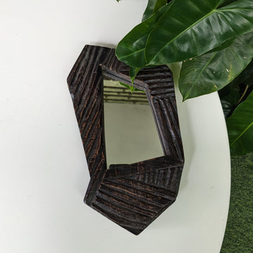 Dark Brown asymmetrical Wooden frame with mirror