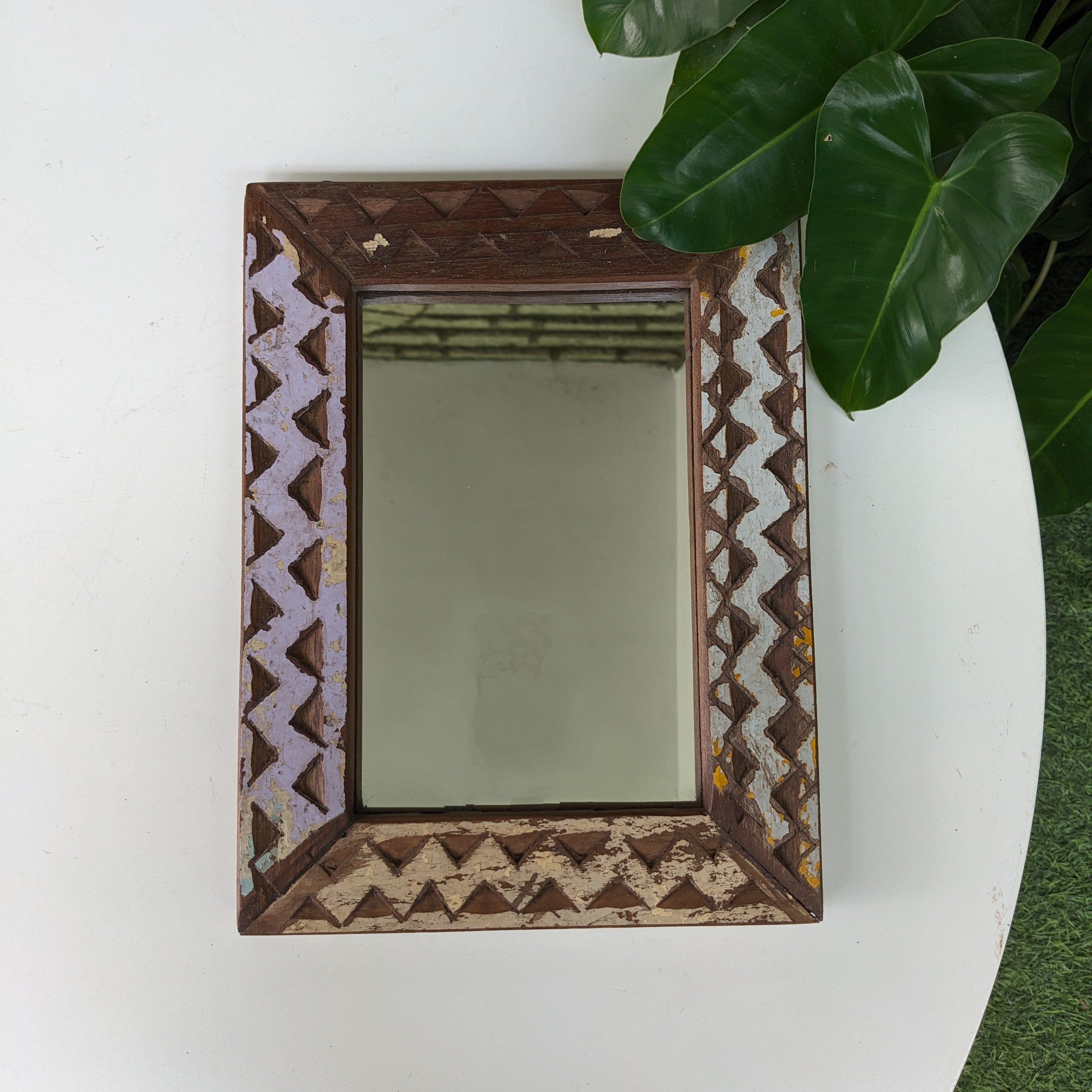 Wooden Mirror frame with geometric carving