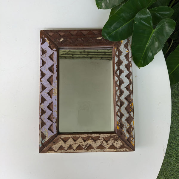 Wooden Mirror frame with geometric carving