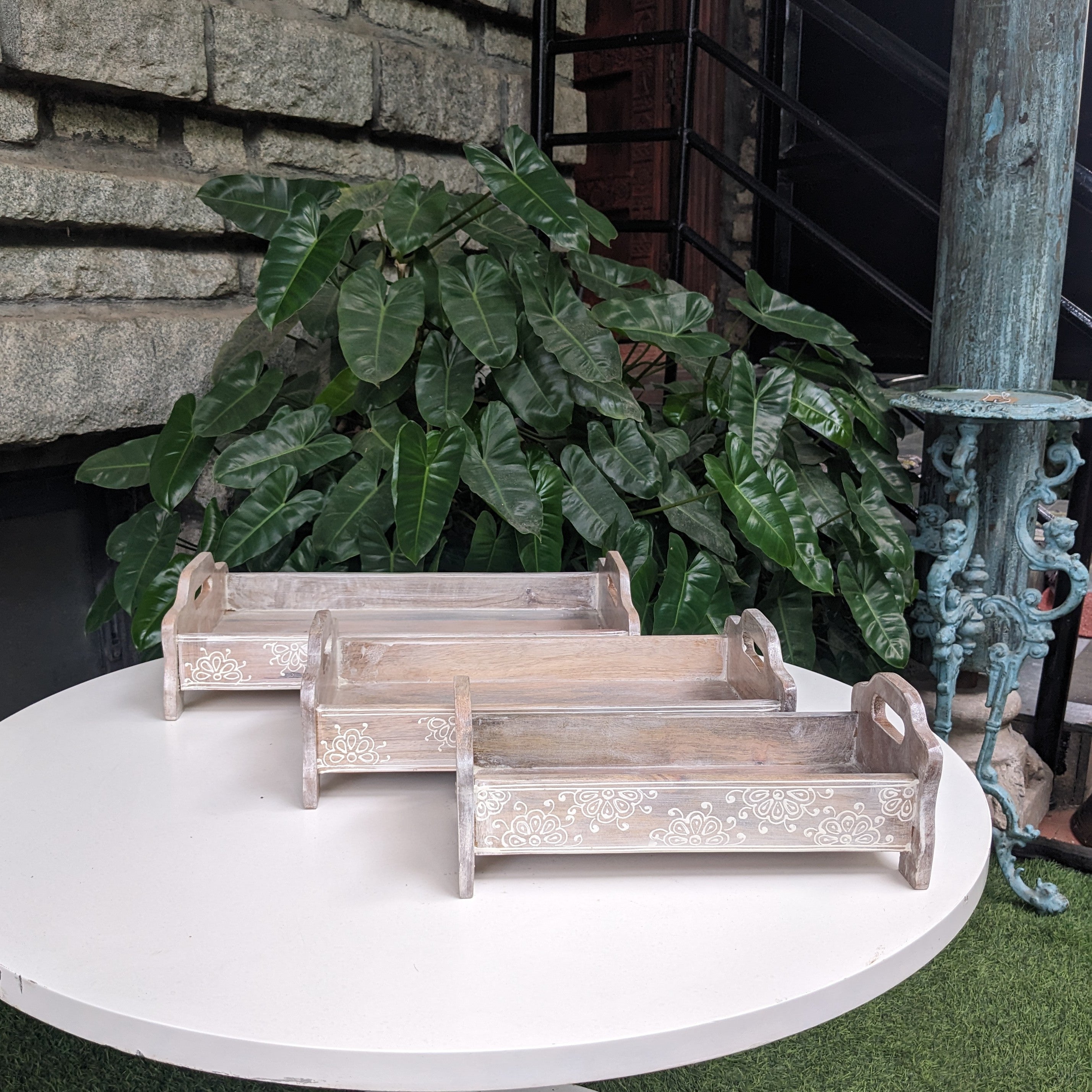 Wooden Hand painted trays (set of three)