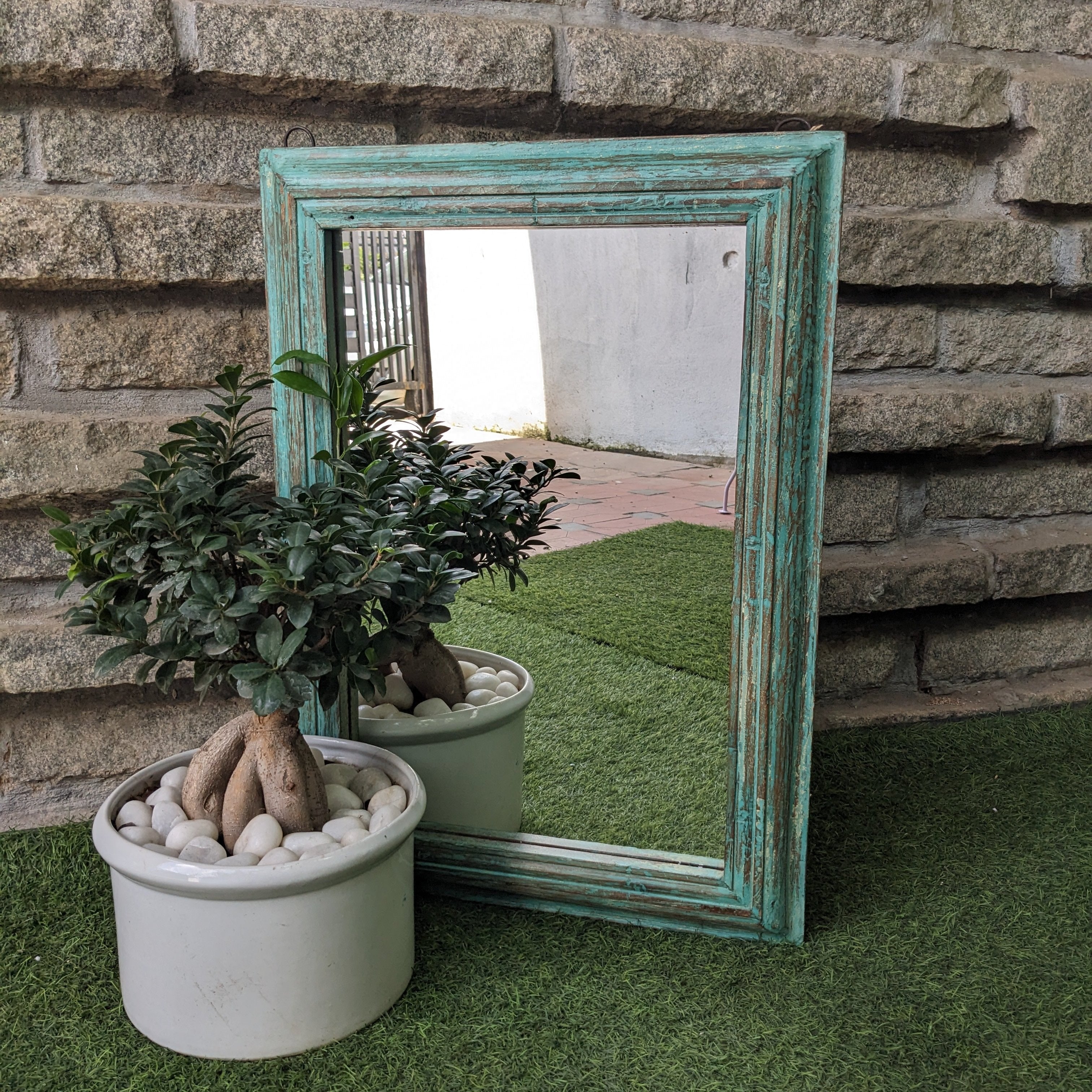 Distressed Blue Frame with mirror