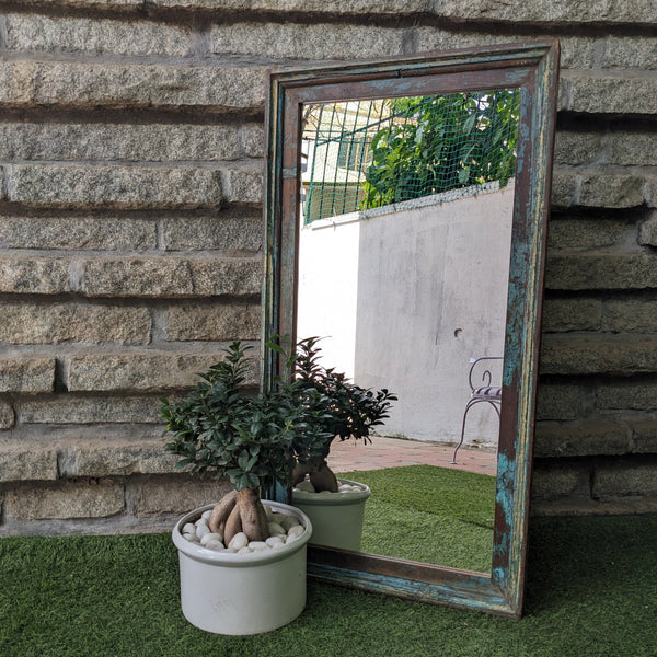 Distressed Brown Blue frame with mirror