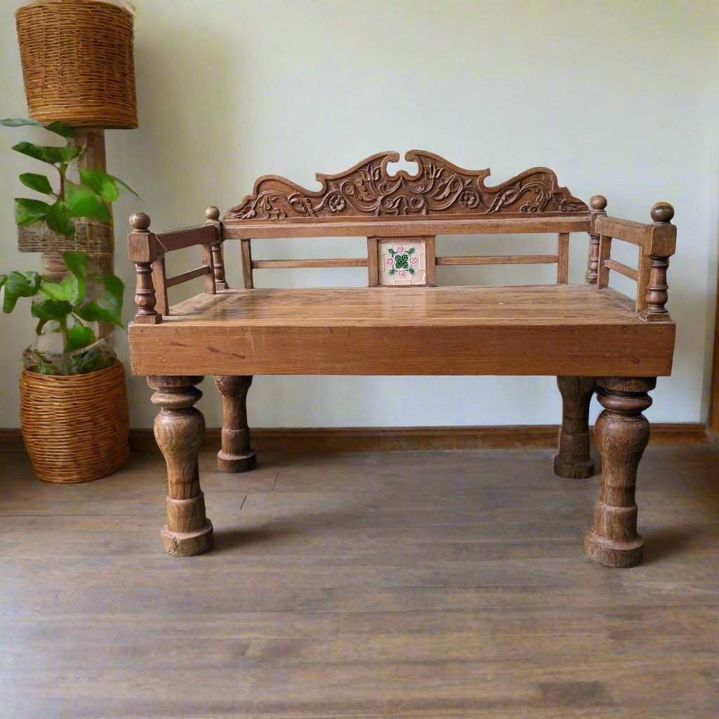 Teak Bench with a Colonial Tile