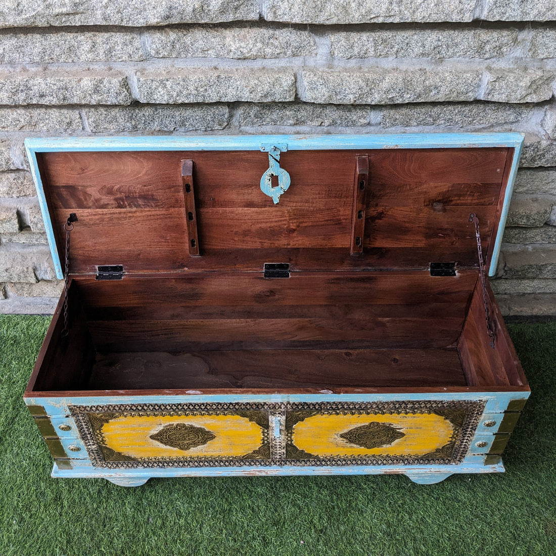 Blue and Yellow Trunk with brass details
