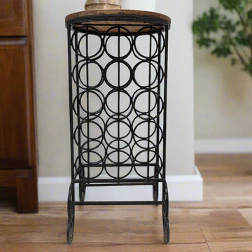 Round End Table with Wrought Iron Bottle Stand