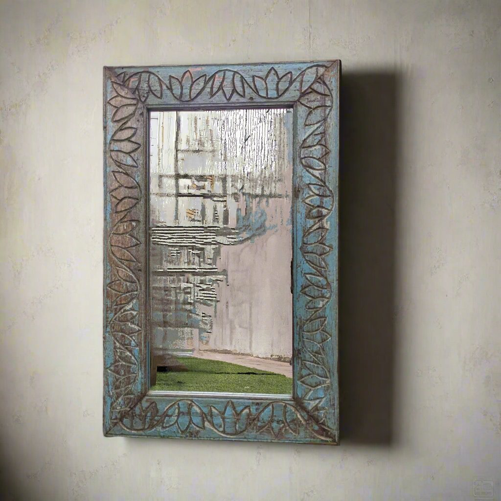 Teal Blue-Grey wooden frame with mirror