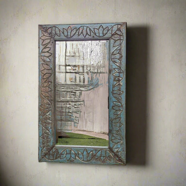 Teal Blue-Grey wooden frame with mirror