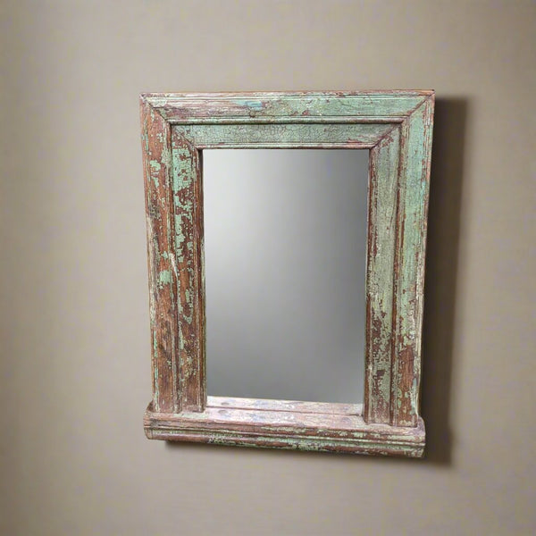 Distressed Dark Green Repurposed Wooden frame with mirror
