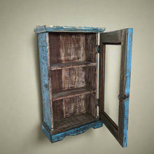 Load image into Gallery viewer, Blue Wooden Wall Mount Cabinet with shelves
