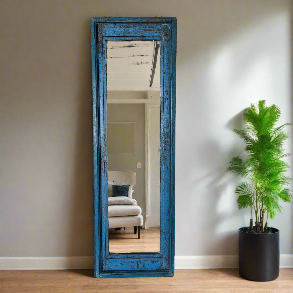 Distressed Blue Long Mirror