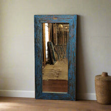 Load image into Gallery viewer, Distressed Blue Wooden Frame Mirror
