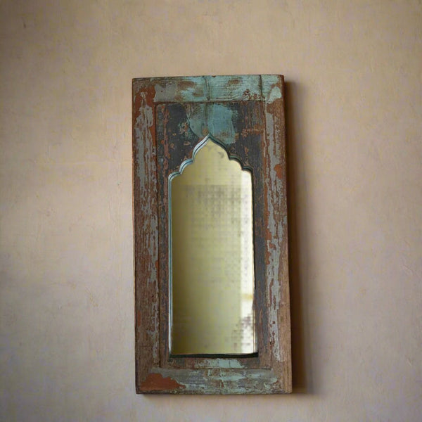 Distressed Blue and Brown long Jharokha Mirror