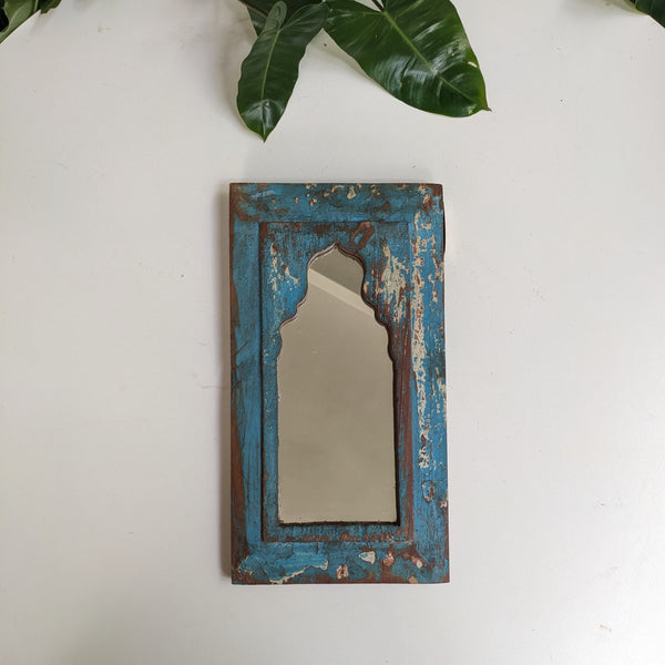 Distressed Blue Jharokha Mirror (rectangular)
