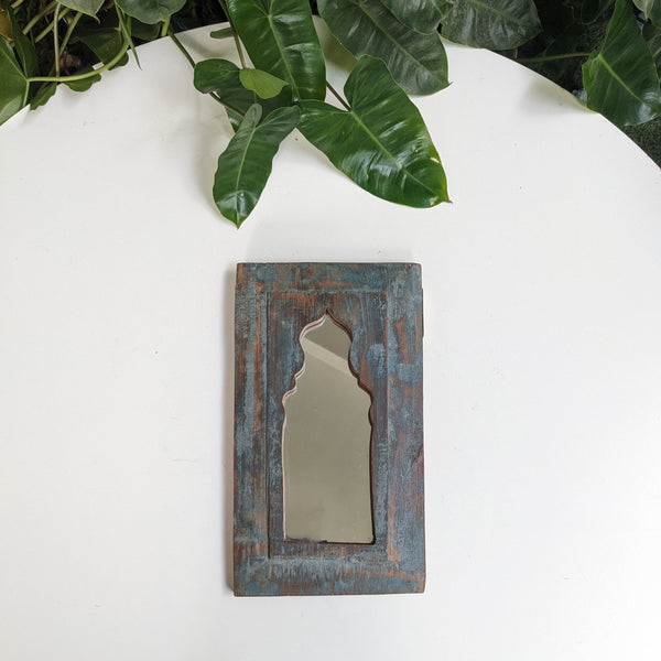 Distressed Teal-Blue-Grey Jharokha Mirror