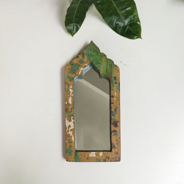 Distressed Chrome Yellow-Green Jharokha Mirror