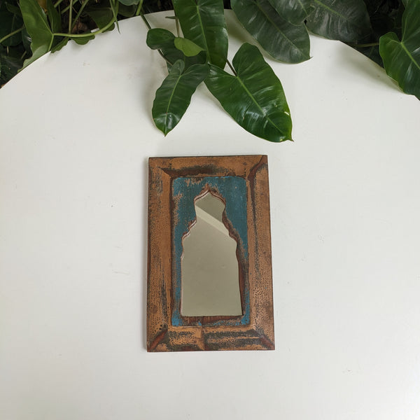 Distressed Brown Blue Jharokha Mirror
