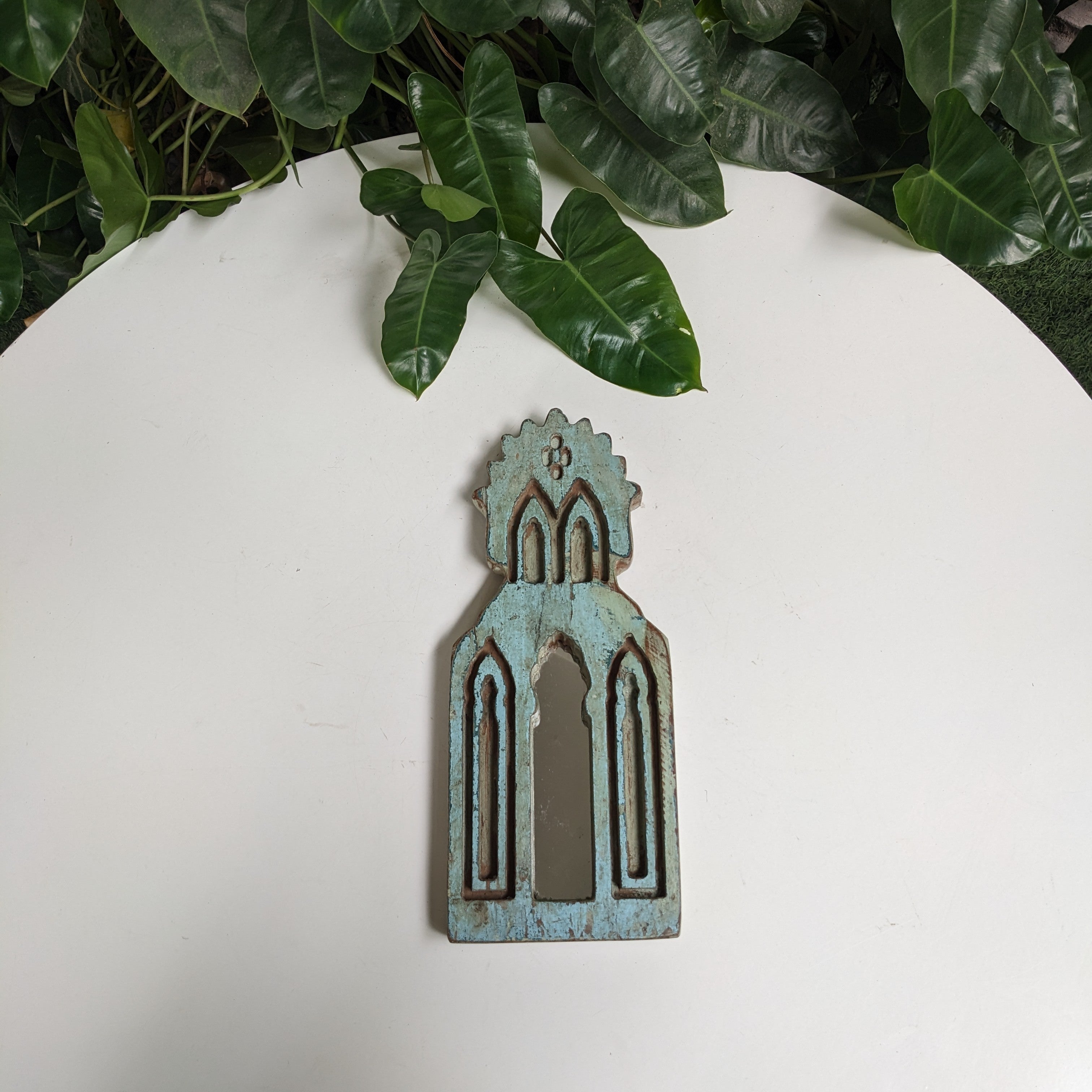 Distressed Ice Blue Jharokha Mirror