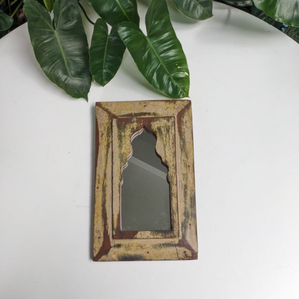 Small Jharokha Mirror in Distressed Yellow