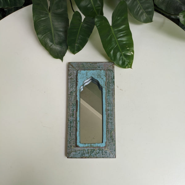 Small Jharokha Mirror in Distressed Blue Green