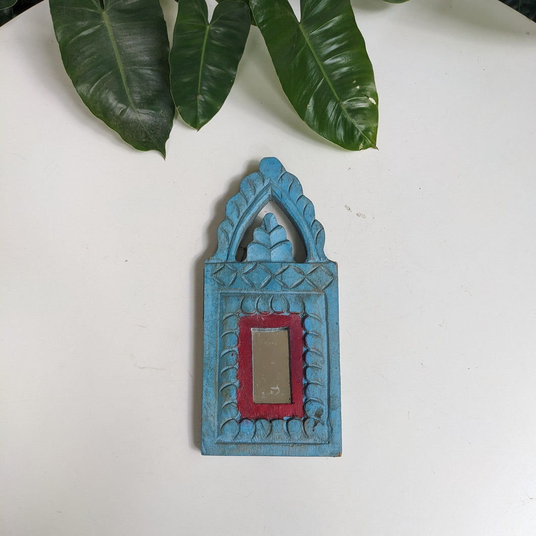 Small Jharokha Mirror in Turquoise Blue with Red border for mirror