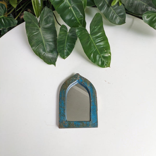 Small and Simple Jharokha Mirror in Peacock Blue
