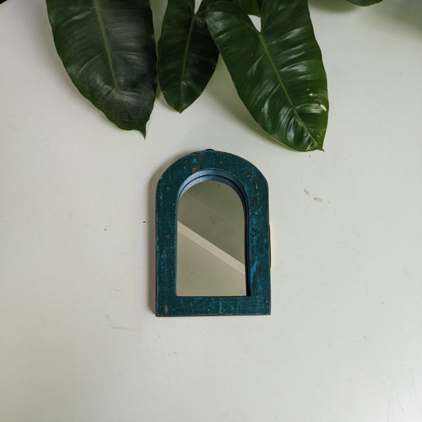 Small and simple Jharokha Mirror in Peacock Blue