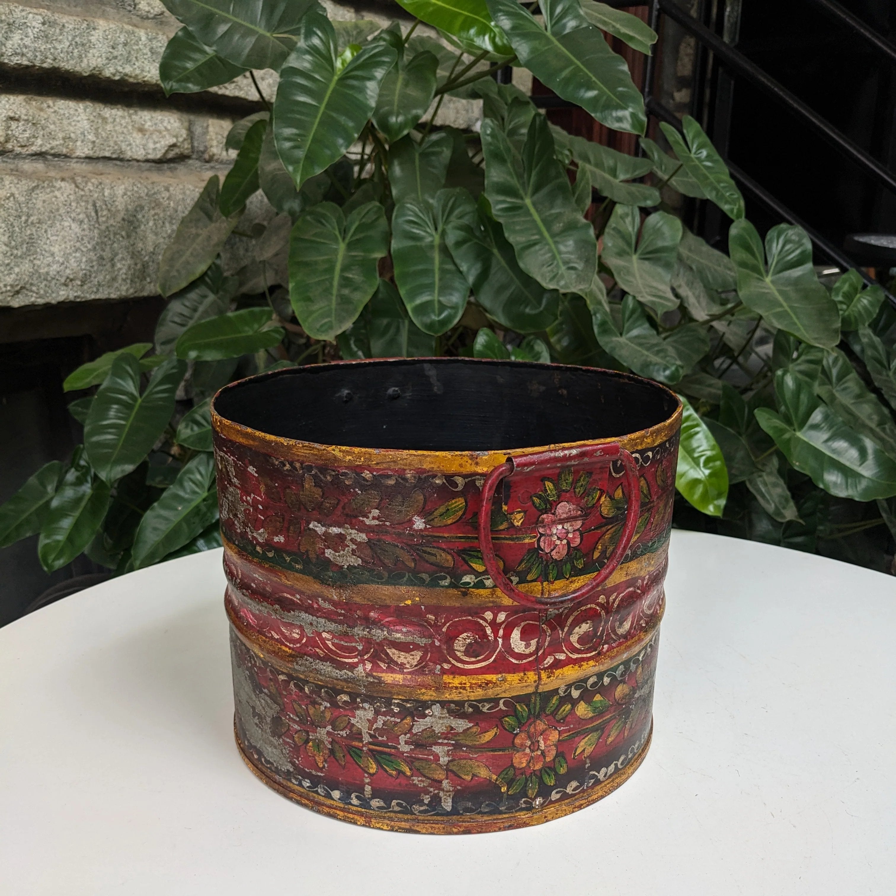 Hand-painted Metal Planter / Plant Holder in Red
