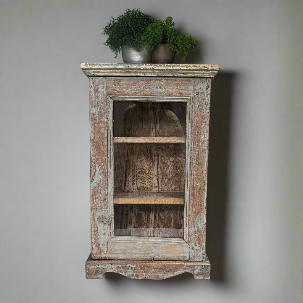 Distressed Grey Wall mount Cabinet with shelves