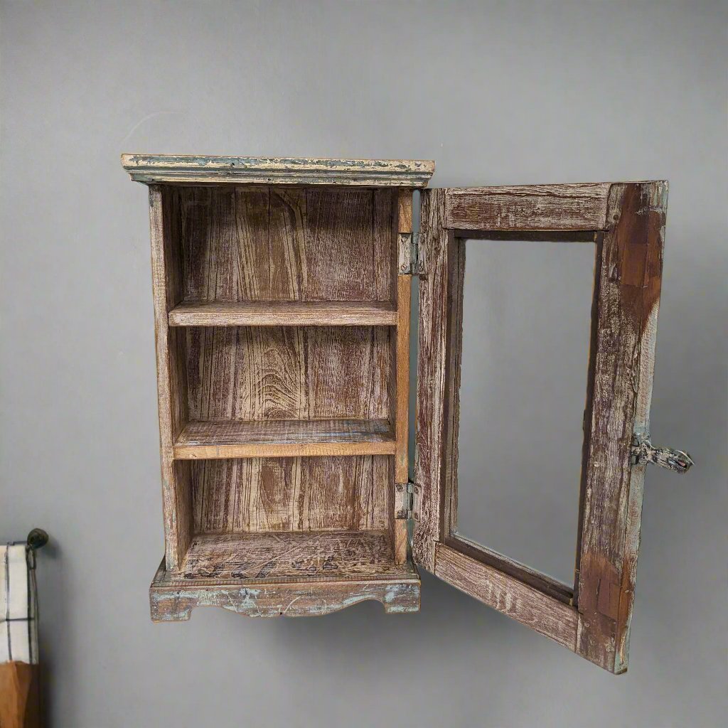 Distressed Grey Wall mount Cabinet with shelves