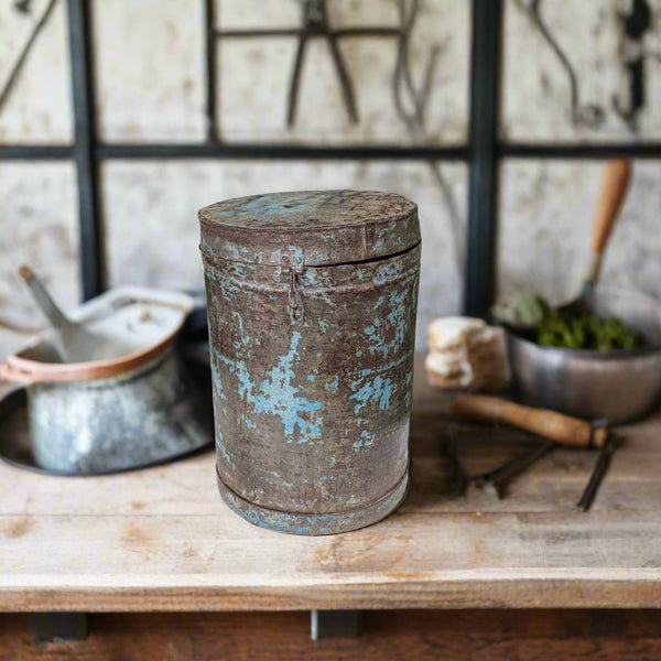 Distressed Blue Brown Tin /Metal Box