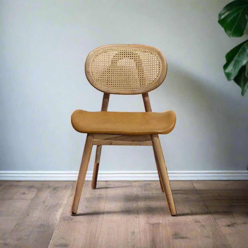 Chair with Rattan back and Faux Leather seat