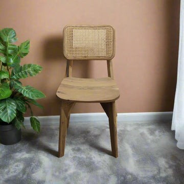 Wooden Chair with Rattan Backrest