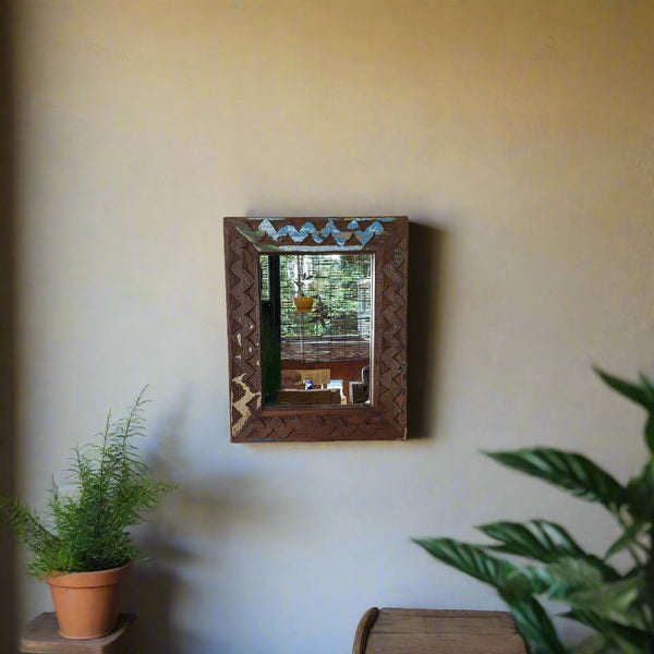 Wooden Mirror Frame with Zig Zag pattern (blue)