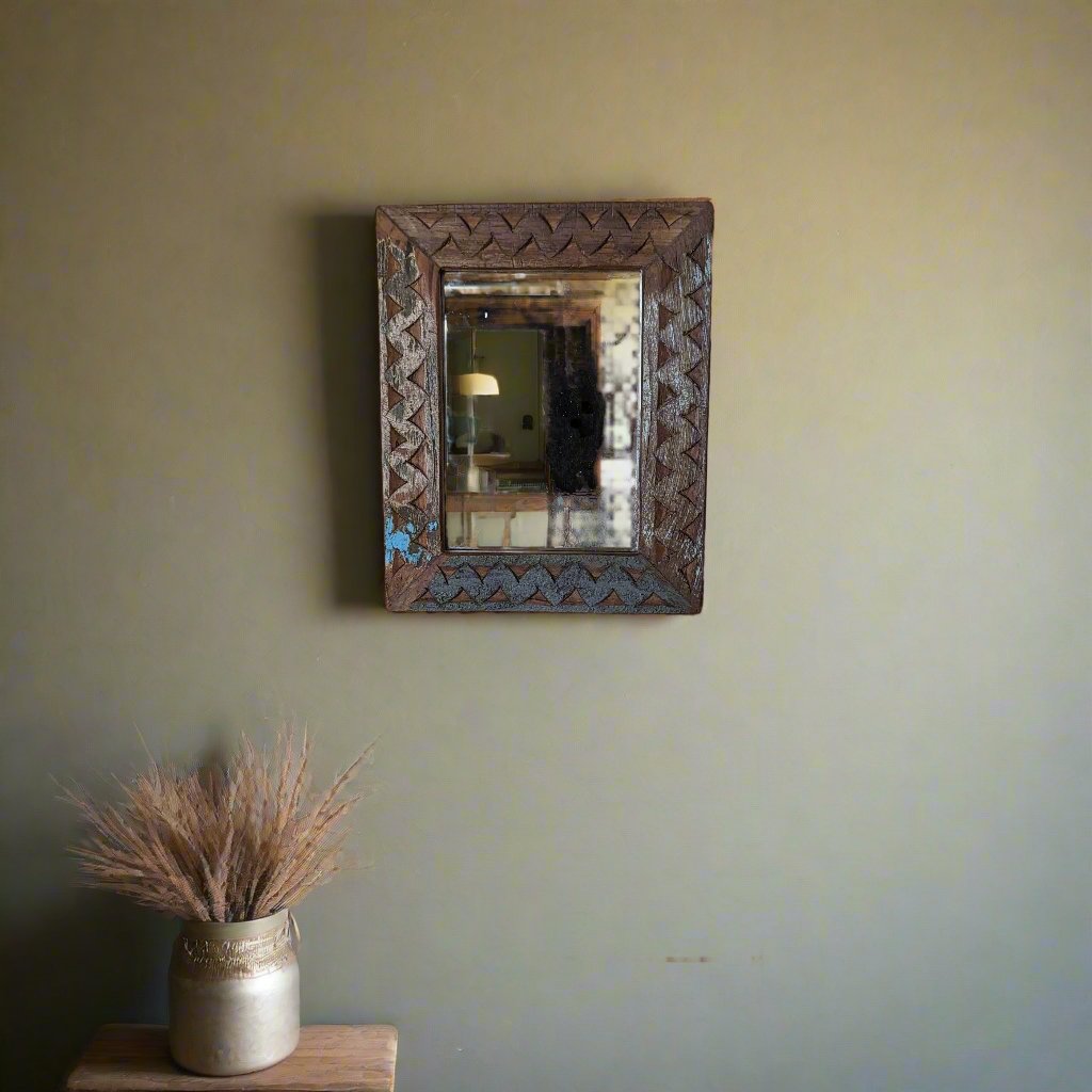 Wooden Mirror Frame with Zig Zag Pattern (grey)